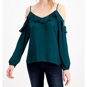 Bar III Ruffled Cold-Shoulder Top